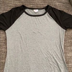 LulaRoe Julia Dress Gray w/ Black Sleeves size L